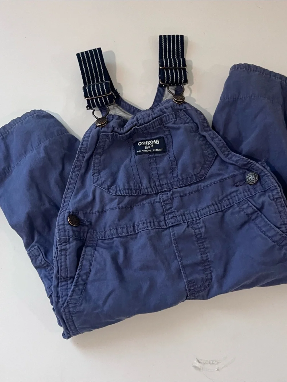 OshKosh B'gosh blue overalls with striped straps 18m